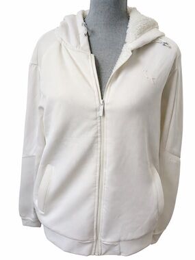 Stone Falcon Sherpa Lined Zip Hoodie Jacket White XL Cozy Fleece Athleisure